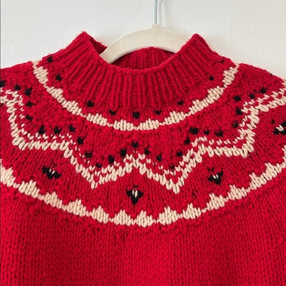 J. Crew Vintage Hand Knit Wool Cashmere‎ Fairisle Icelandic Red Sweater Medium